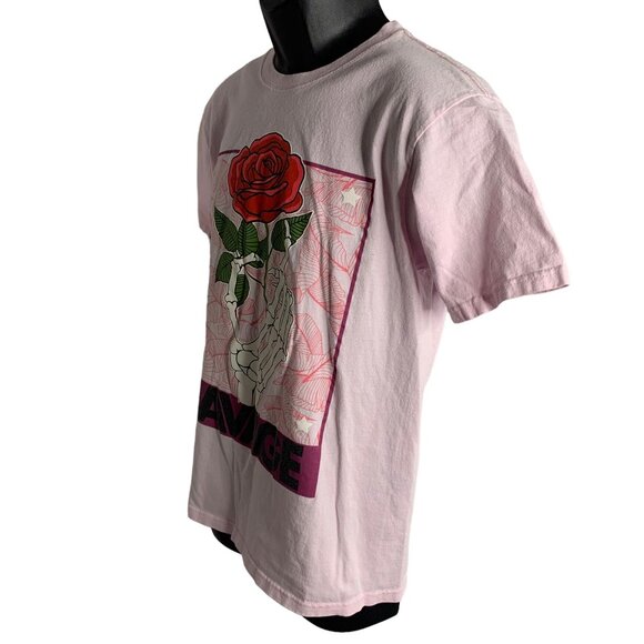 Launder Savage Crewneck Short Sleeve T Shirt M Pink Skeleton Pullover Graphic - Picture 4 of 7